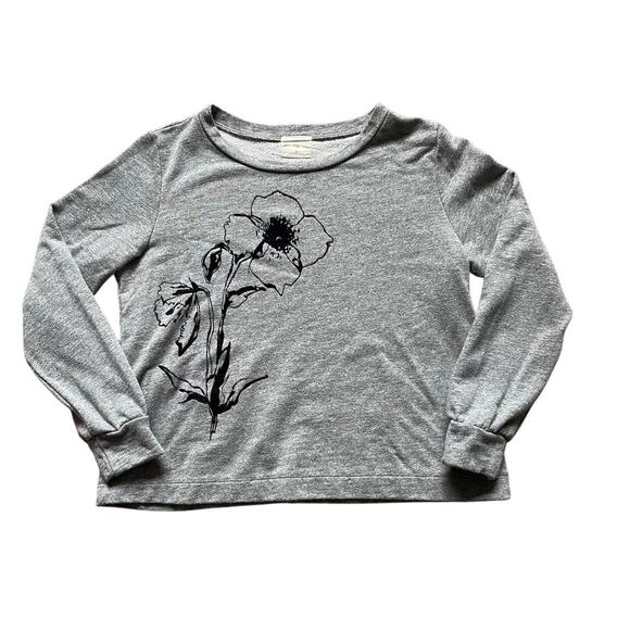 Anthropologie t. la Womens/Teen Grey Sweatshirt with Velvet Flower Size Small - Picture 1 of 7